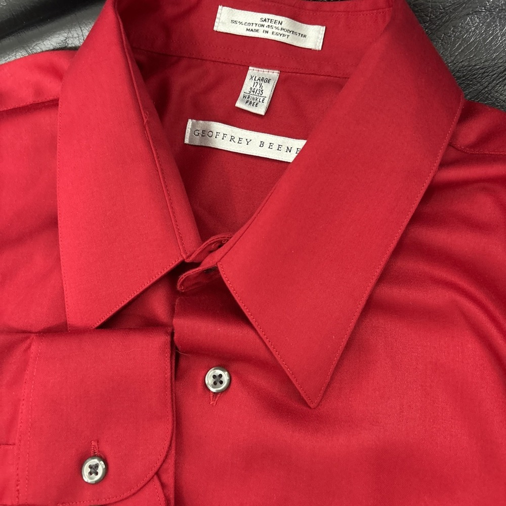Geoffrey Beene Red Sateen Wrinkle Free Button Up Shirt Men's 17.5-34/35